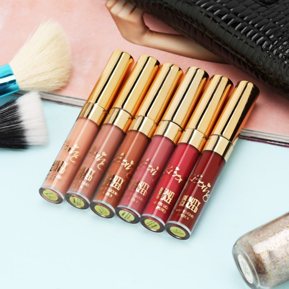 BEAUTY GLAZED 6pcs/Set Portable Professional Makeup 6 Colors Matte Liquid Lipstick Beauty Glazed Lip Gloss Kit HOT SELLING