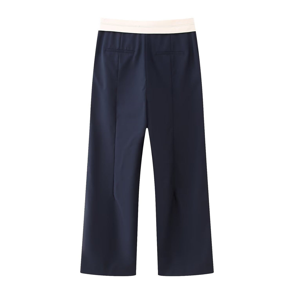 Women's Fashion Casual Color Block Waist Long Pants