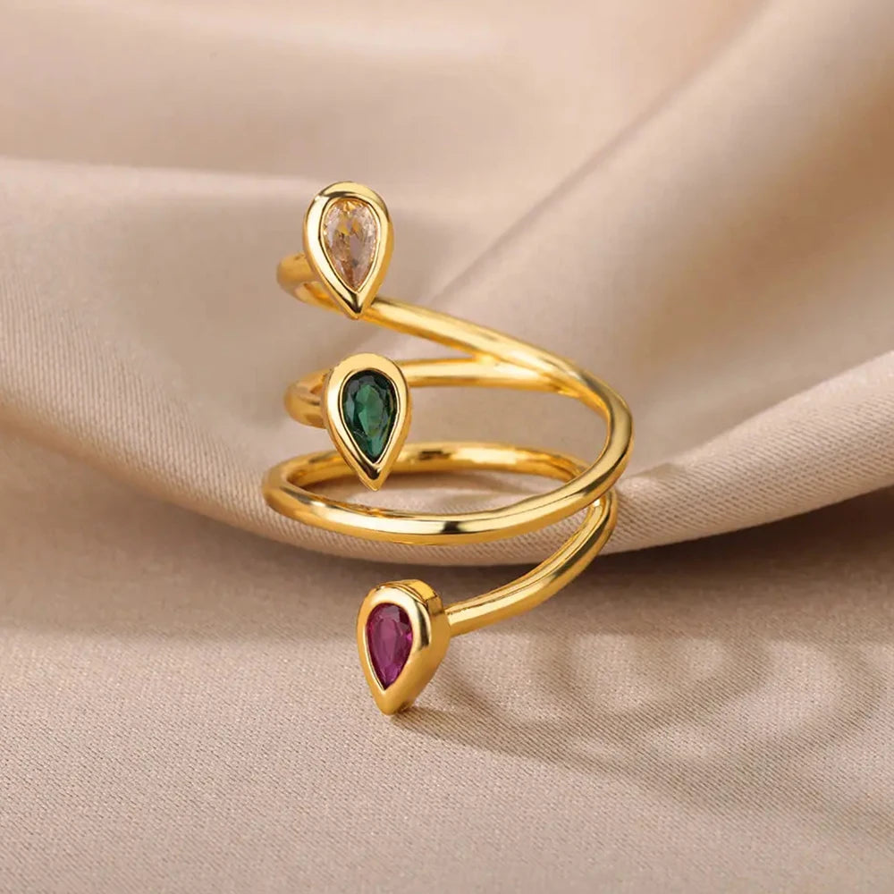 Colorful Zircon Ring Versatile Simple Handmade Open End Ring for Women
