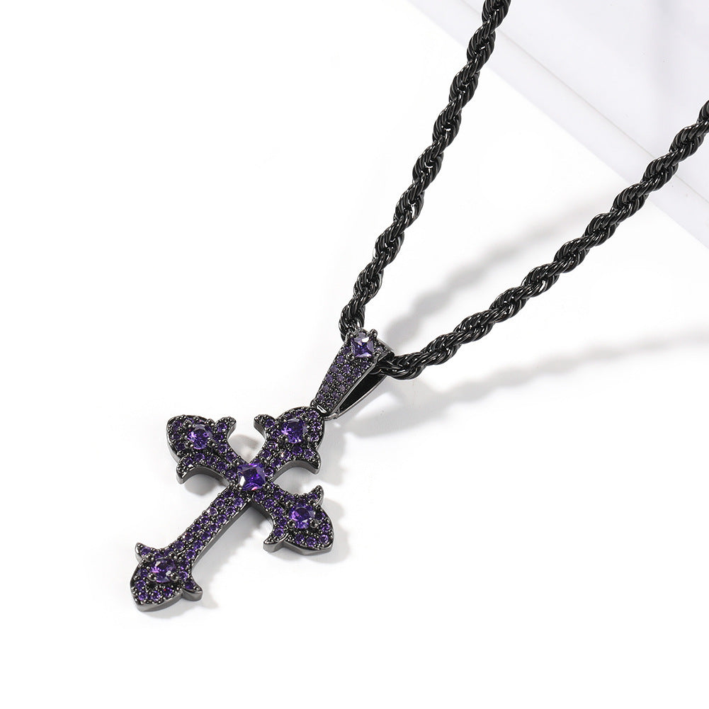 Zircon cross-shaped necklace, men's European and American sweater chain, hip-hop fashion, tagram style pendant necklace wholesale