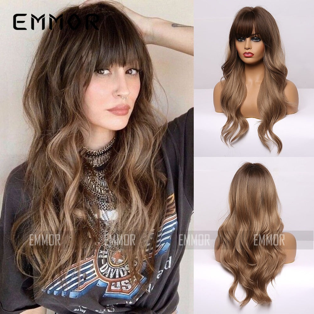The Soft Romance – Long Curly Synthetic Wig with Bangs