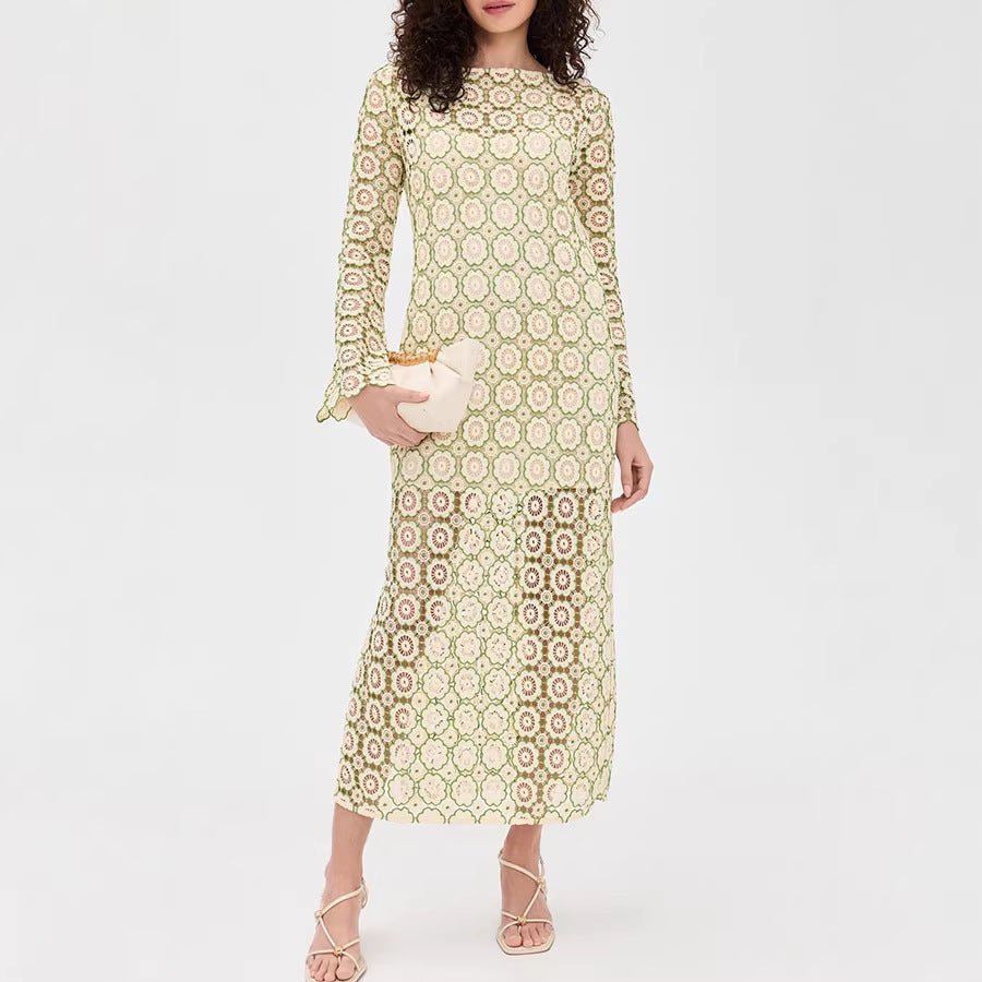 Elegant Long Sleeve Split Dress for Women - Casual Vacation Fashion StyleTrendy Dress