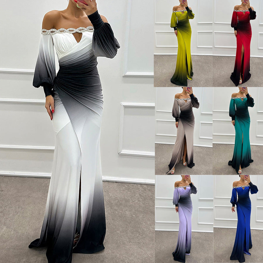 Chic Long Sleeve Off-Shoulder Printed Dress for Women  Casual Party Style Fashion Dress