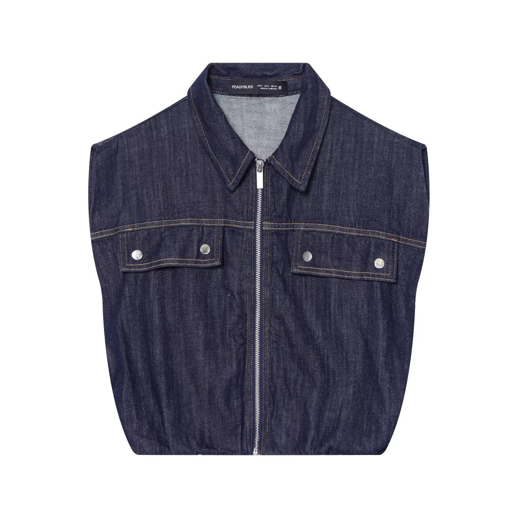Sleeveless denim vest+denim suit