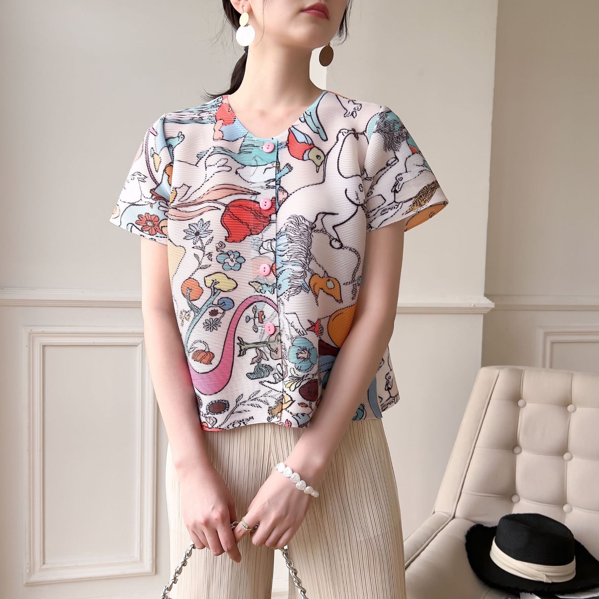 Casual Fashion Graffiti Print Short Sleeve Crew Neck T-Shirt