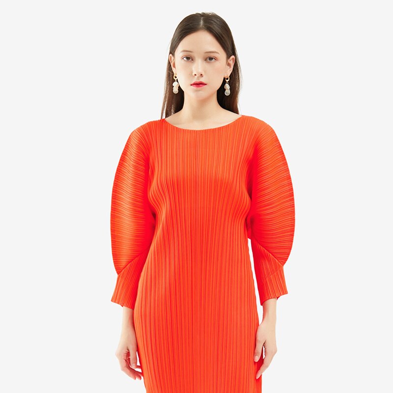 Pleated Bat Sleeve Dress Women Spring New Korean Fashion Long Sleeve Casual Elegant Long Aesthetic Clothes