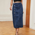 Women's Fashion New Autumn Casual Street Solid Color Non-Elastic Pocket Splicing Button Slim Slit Ladies Denim Skirt 2023