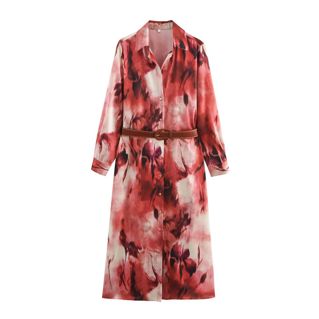Fashion Belt Silk Texture Dress