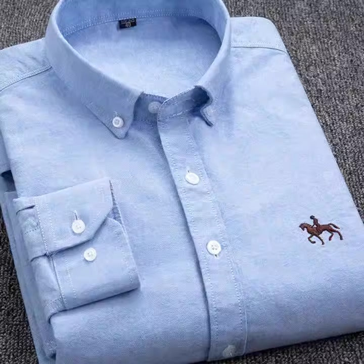 Pure cotton men's long-sleeved Oxford shirt for young and middle-aged men embroidered large size