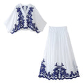 Fashion contrasting embroidered shirt+skirt set
