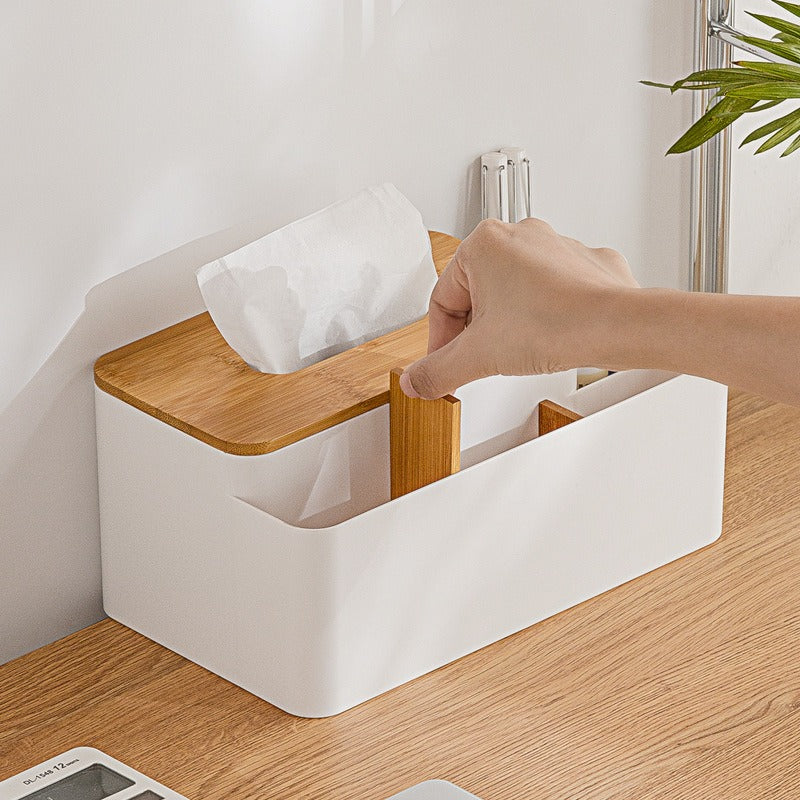 Elevated Extractable Tissue Box Living Room Bamboo Separated Multifunctional Desktop Organizer Remote Control Organizer