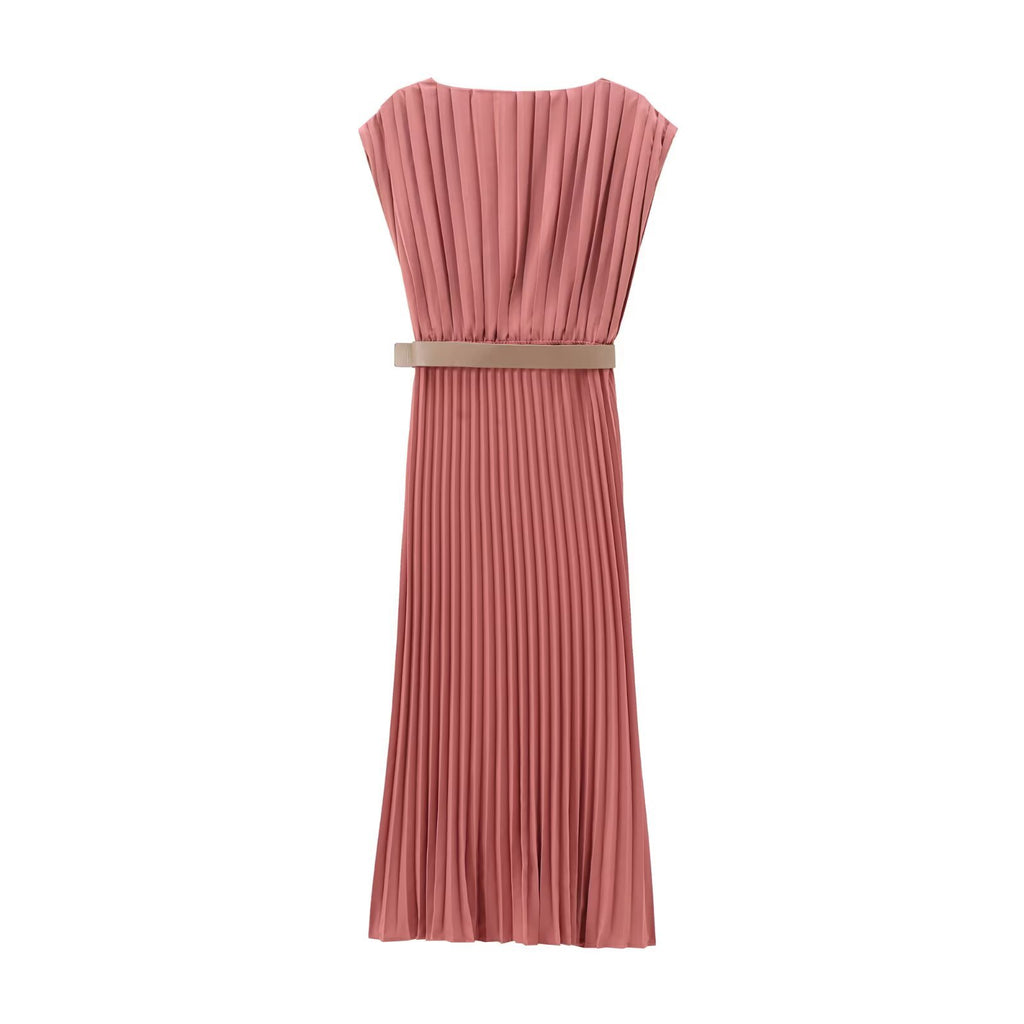 Women's Fashion Belted Pleated Dress