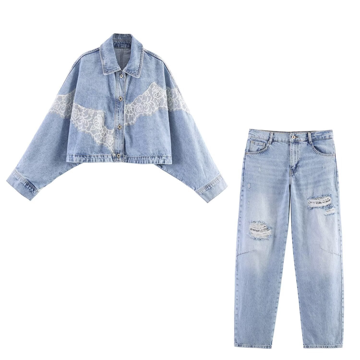 Lace denim jacket+denim women's clothing