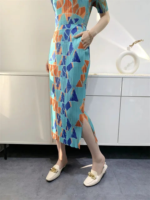 Women  Summer New Fashion Digital Printing Split Comfort and Casual Pleated  Women dress