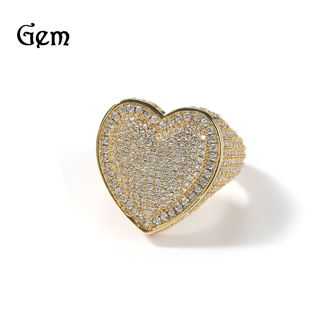 Ring copper set with 3A zircon large heart ring