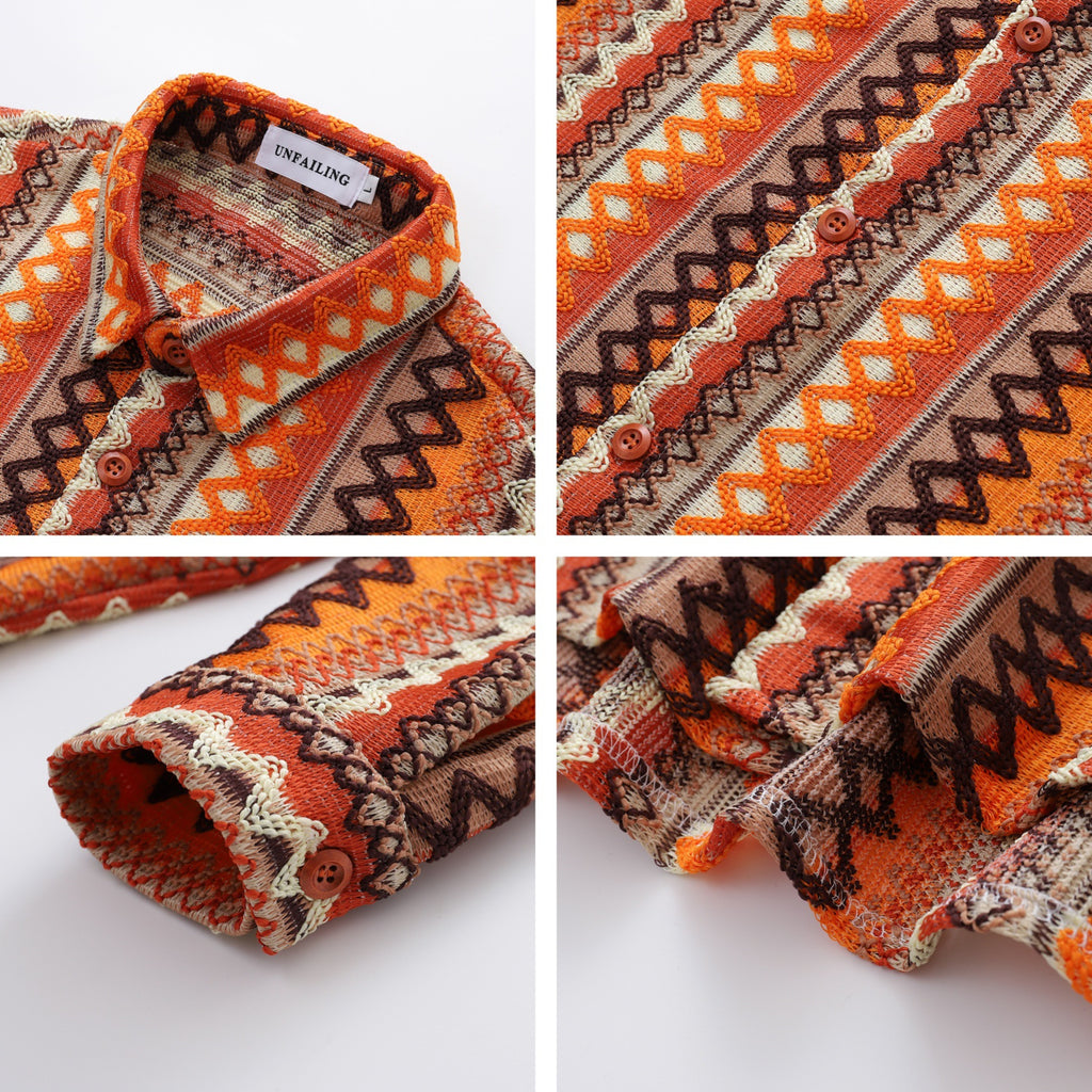Ethnic Hollow-out Long-sleeved Shirt for Men and Women