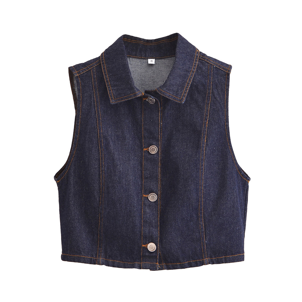 Fashion single breasted lapel denim vest women
