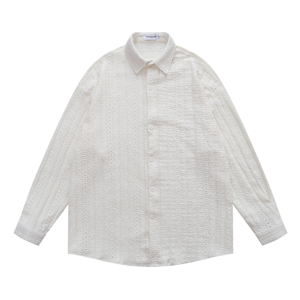 Retro Hollow-out Striped Long-sleeved Shirt for Men and Women