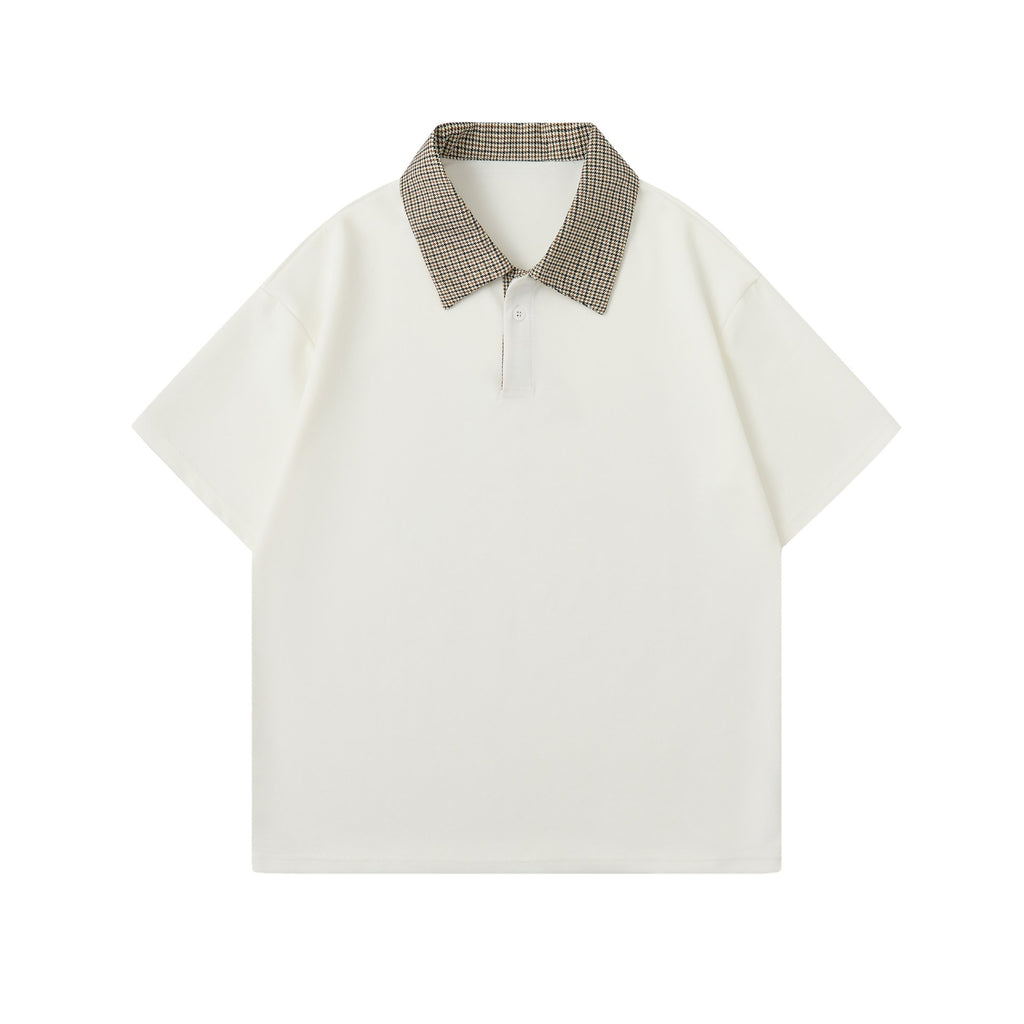 Classic Checkered Polo Shirt for Men, Casual Loose Fit, Trendy Couple's Short Sleeve Top