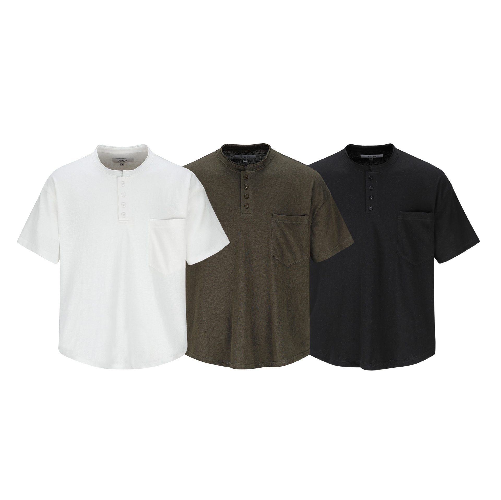 Classic Style Henley Neck Short Sleeve Loose Casual Commuter Lazy T-Shirt for Men and Women