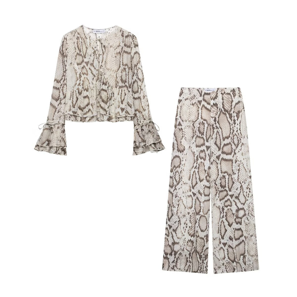 Summer New  Style Women's Fashion Casual Animal Print Shirt Pants