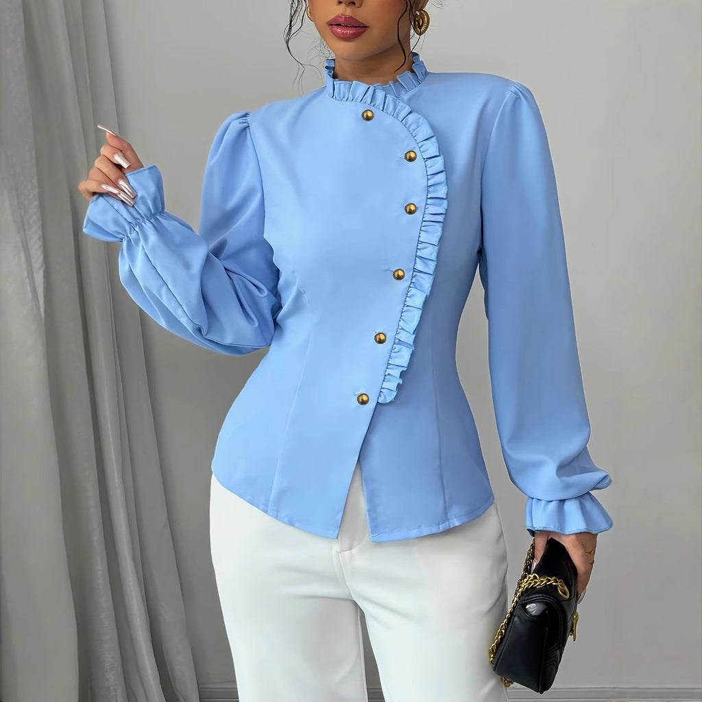 Pleated Long Sleeve Designer Fashion Women's Blouse