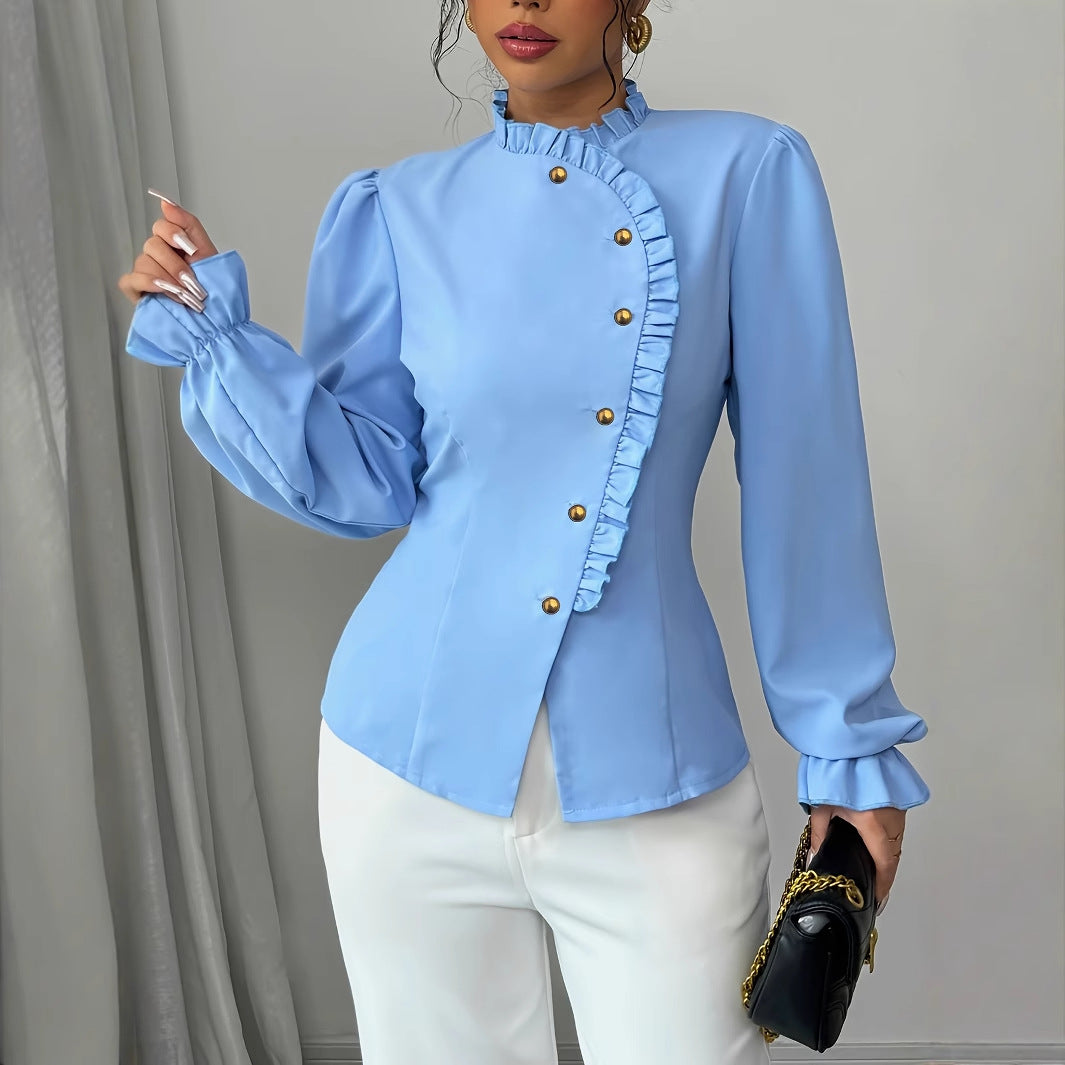 Pleated Long Sleeve Designer Fashion Women's Blouse