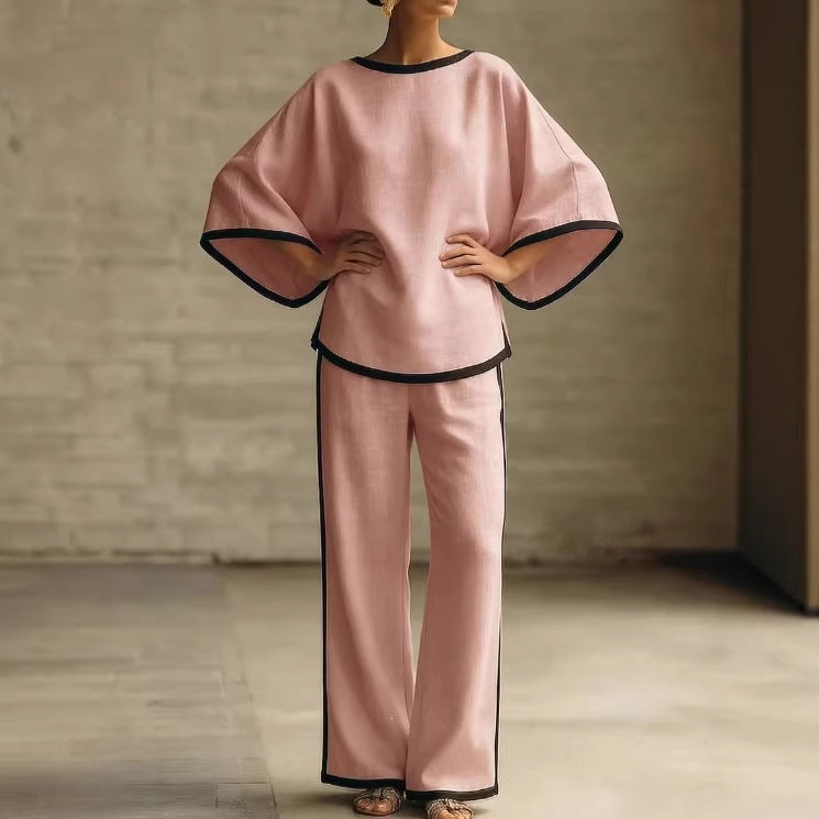 Round neck loose bat sleeves two-piece set