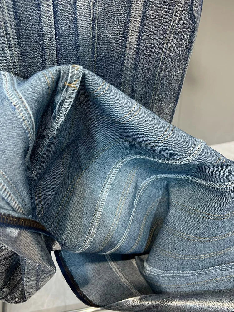 Denim Slimming Dresses For Women Strapless Sleeveless High Waist Spliced Striped Casual Dress Female Fashion New