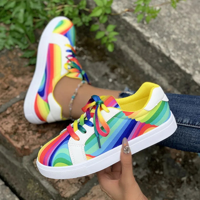 Rainbow fashion casual color gradient women's sports single shoes