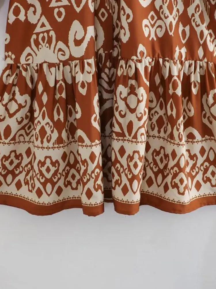 Vintage Print Lace Loose Dress For Women Fashion Stand Collar Long Sleeve Dresses Summer Ladies Party Club Casual Vestidos