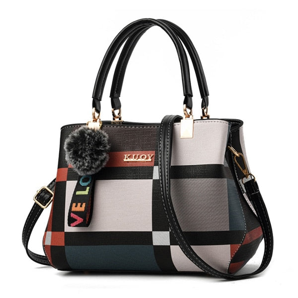 Valenkuci New Casual Plaid Shoulder Bag Fashion Stitching Wild Messenger Brand Female Totes Crossbody Bags Women Leather Handbag