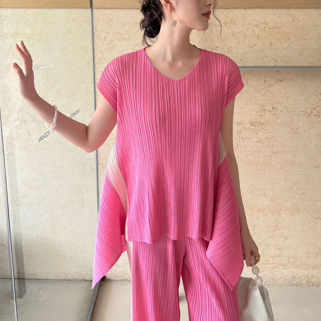 High-end Pleated Fashion Irregular Casual Top and Pants Set