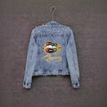 Printed Heavy Beaded Pearl Denim Jacket for Women, Slim Fit Casual Fashion Coat