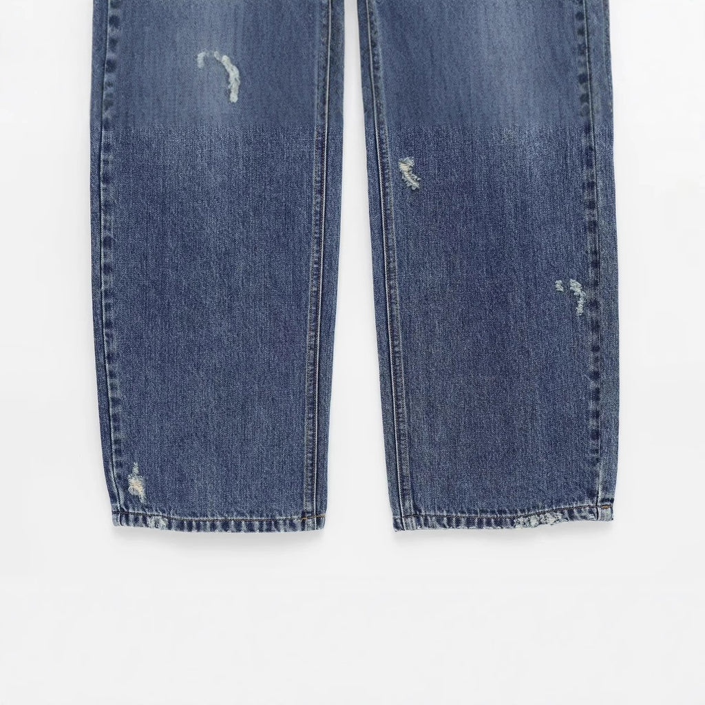 Women's Fashion Casual High Waist Curved Hem Denim Pants