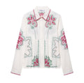 Style Women's Fashion Casual Embroidered Shirt with Belted Pants