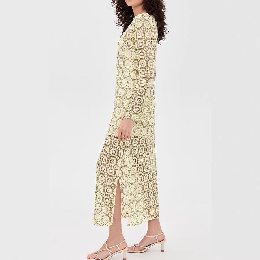 Elegant Long Sleeve Split Dress for Women - Casual Vacation Fashion StyleTrendy Dress