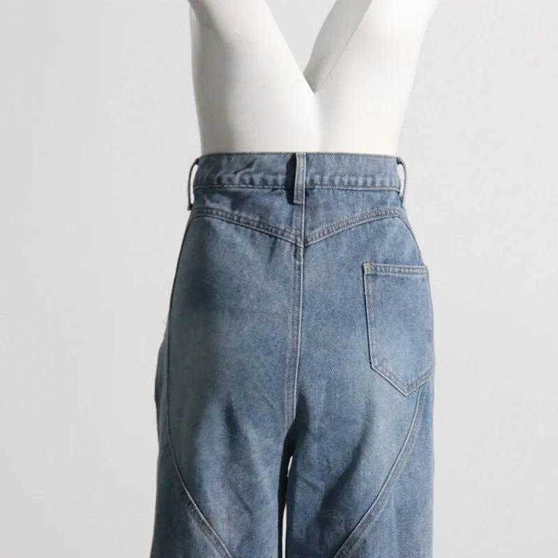 Women Denim Pants Autumn High Waist Hollow Out Rhinestone Loose Casual Long Wide Leg Jeans All Match Fashion New