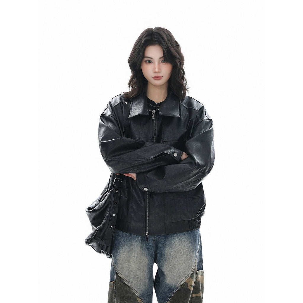 PU Leather Jacket Casual Couple Fashion Punk Motorcycle Coat