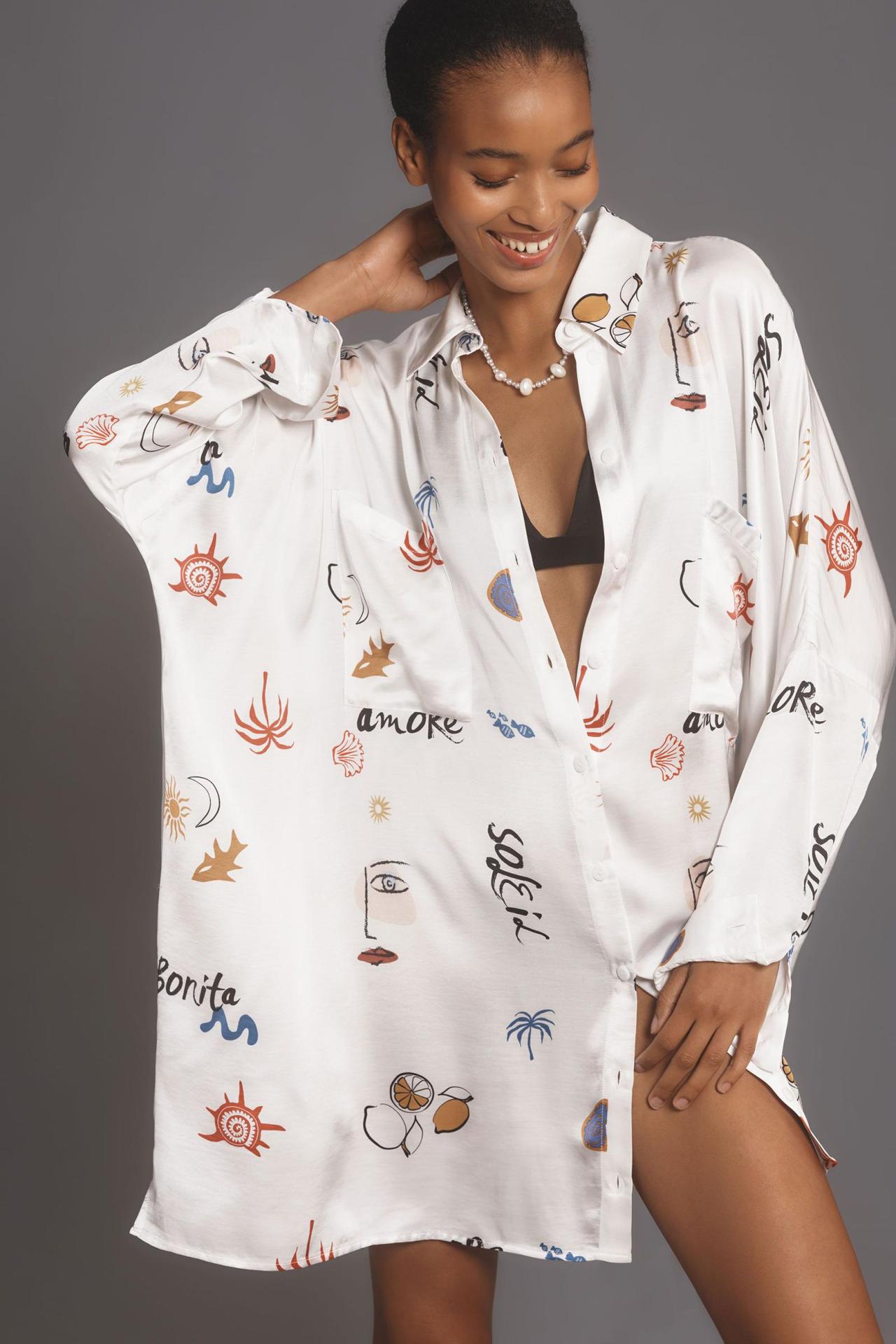 Graffiti cardigan long sleeved casual fashion printed shirt skirt for women