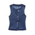 Women's Denim Vest with Belt and Denim Pants Set