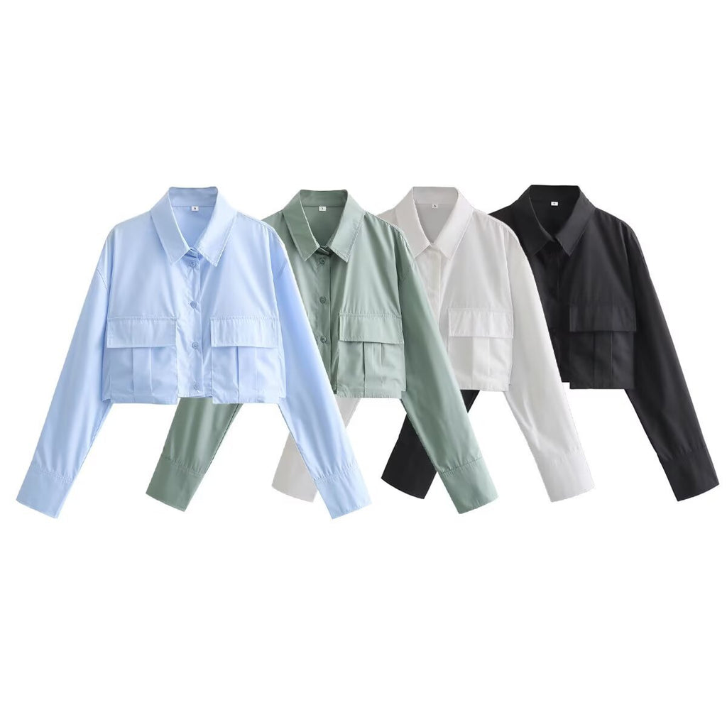 Women's Fashion Casual Pocket Decorated Shirt