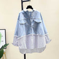 Denim Shirt Women's Spring New Korean Style Fashion Loose Casual Striped Stitching Long Sleeve Shirt