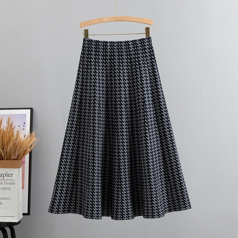 Autumn Winter Chic Long Women Knit Dress Fashion Designer A Line Casual Skirt Soft Warm Lady Sweater Skirt