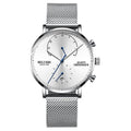 Quartz Watch Men Watches Modern Chronograph Men Watch Leather Strap Watches Man Imitation Luxury Men'S Sports Watch--Belushi 537 SILVER