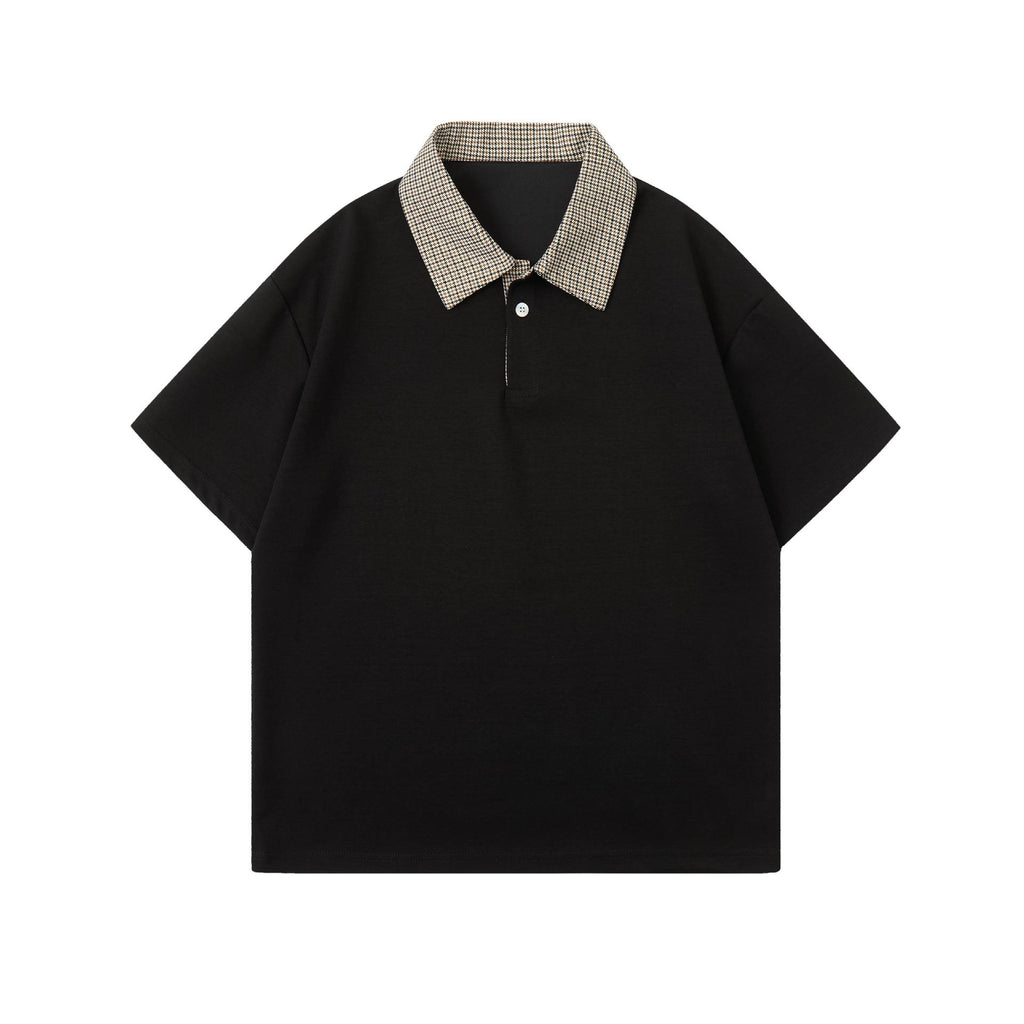 Classic Checkered Polo Shirt for Men, Casual Loose Fit, Trendy Couple's Short Sleeve Top