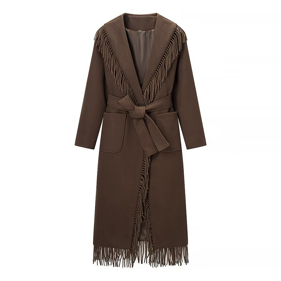 Chic Fringe Wool Coat Women's Fashion Casual Style Outerwear