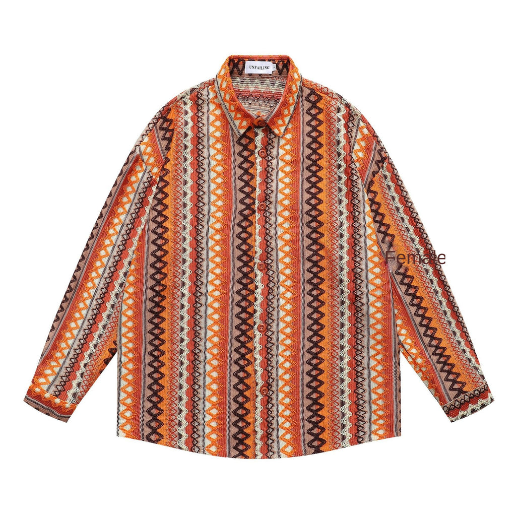 Ethnic Hollow-out Long-sleeved Shirt for Men and Women