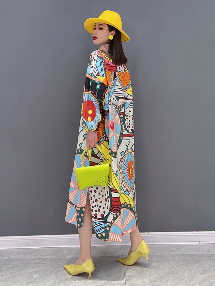 Summer New Fashion Dress Casual Printed Shirt Slit Women's Clothing