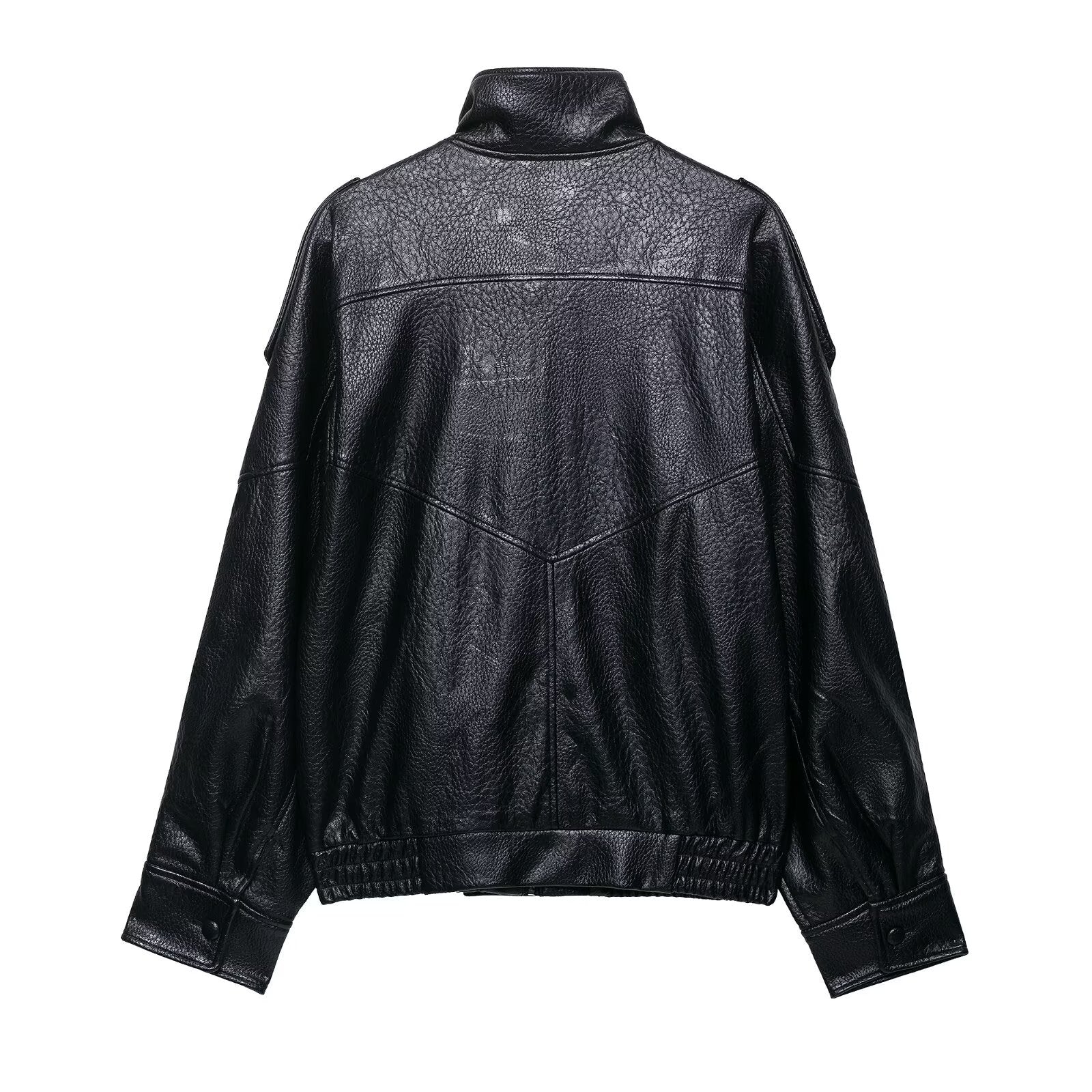 Casual Street Fashion  Faux Leather  Zipper  Stand-up Collar  Jacket